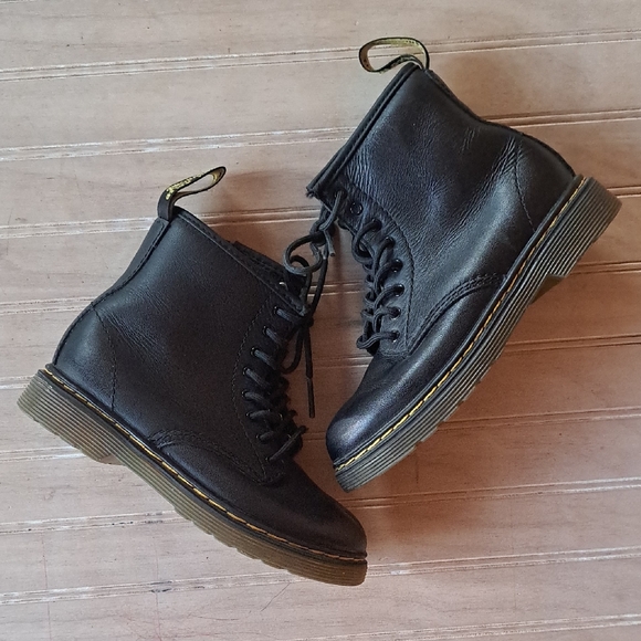 Dr. Martens 1460 T Blk Leather Lace-Up Side Zip Combat Boots Toddler Classic - Picture 1 of 10